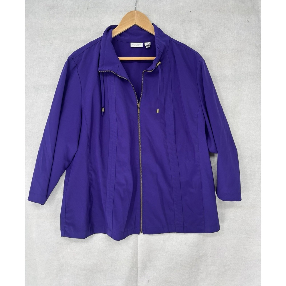 Chicos Weekend Jacket Women 3 (XL/16) Purple Full Zip 3/4 Sleeve Stretch light